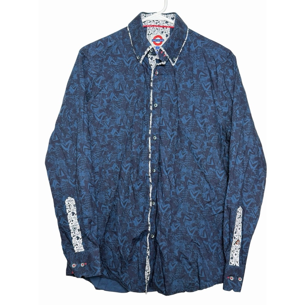 Jermyn & Bond Modern Fit Blue Abstract Print Button Down Shirt Men's Medium